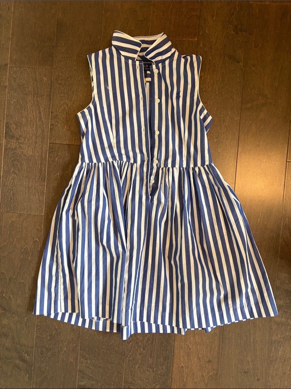 Polo by Ralph Lauren Navy and White Striped Sleeveless Shirt Dress